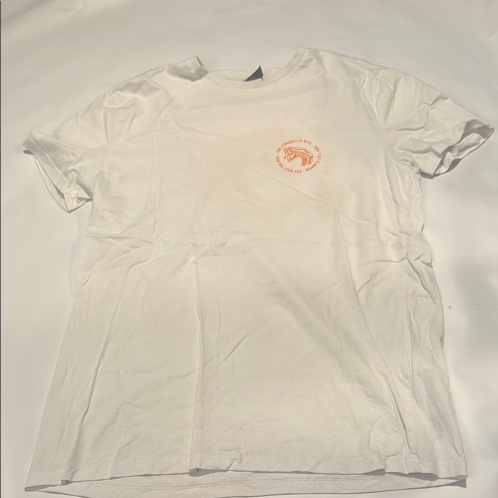 White T-Shirt with Orange Graphic